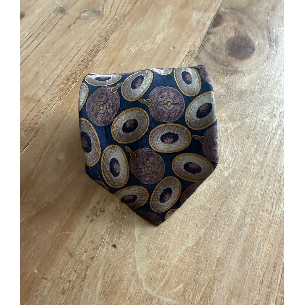 Hugo Boss Necktie Mens Navy Blue Excellent Silk Compass Medallion Italy